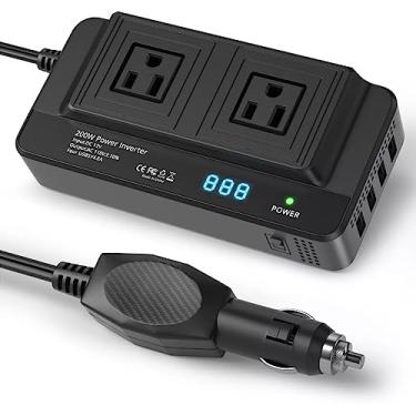 Imagem de Inversor de Carro 200W 12V para 110V Conversor Energia Sine Modificado com 2 Tomadas AC 4 Portas USB Display Voltagem LE