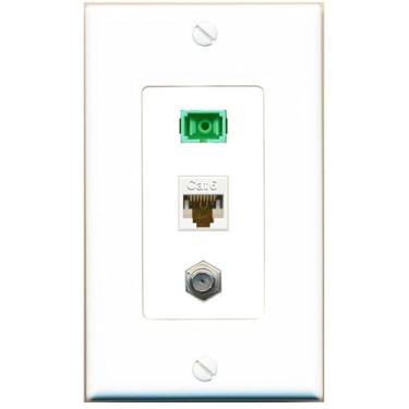 Imagem de RiteAV Conector de fibra óptica de 1 porta SC Simplex APC + Cat6 + placa de parede coaxial - 1 gangue branco