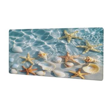 Imagem de Tapete de mouse grande, praia, mar, estrela-do-mar, impermeável, protetor de mesa estendido, tapete de borracha antiderrapante para escritório, computador, teclado, laptop e mesa de casa, mouse pad de
