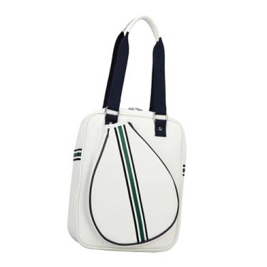 Imagem de kowaku Bolsa de tênis tipo sacola, bolsa para raquete de tênis, de mão portátil e impermeável para homens e mulheres, ideal para jogadores, treinos, Branco 1 Ombro