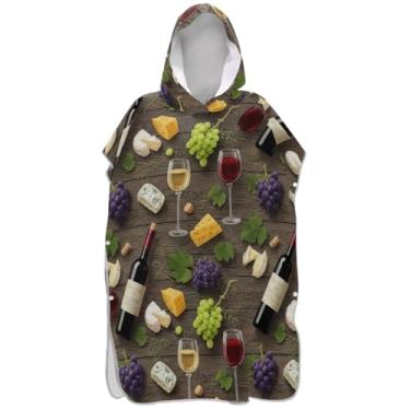 Imagem de Joisal Poncho de surf de secagem rápida para mudança de roupão adulto toalha de banho com capuz bonito vinho tinto queijo ponchos de praia para homens