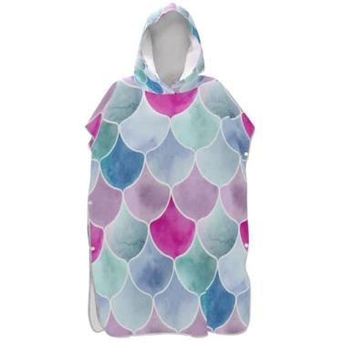 Imagem de Joisal Roupão de mudança de poncho de surfe para adultos toalha de natação com capuz plus size formas de vieiras iridescentes ponchos de praia coloridos para homens