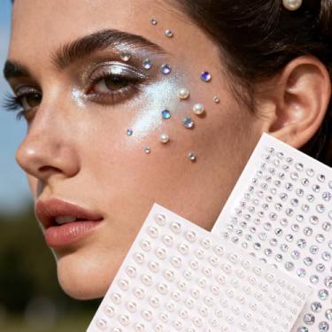 Imagem de 2 peças minimalistas multigrãos 3D decoração de rosto artificial adesivos de cabelo Halloween festival de música festa baile de máscaras para cabelo olhos rosto tatuagem temporária com decoração