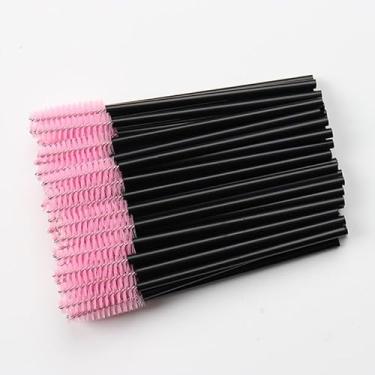 Imagem de 50 peças de pincéis de sobrancelha descartáveis para sobrancelhas com purpurina, cabo de rímel, aplicador de cílios (preto e rosa)