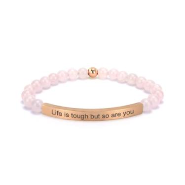 Imagem de cusurlove Pulseira feminina inspiradora de quartzo rosa, banhado a ouro 18K, joia de fé, bíblia religiosa cristã, presente para encorajamento, amor e força, Medium, Cristal, Sem Pedra Preciosa