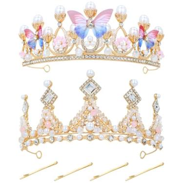 Imagem de 2 peças de strass pérola barroca rainha princesa casamento tiaras coroas tiaras de festa formatura acessórios de cabelo joias acessório de cabeça para mulheres meninas noivas (ouro A)
