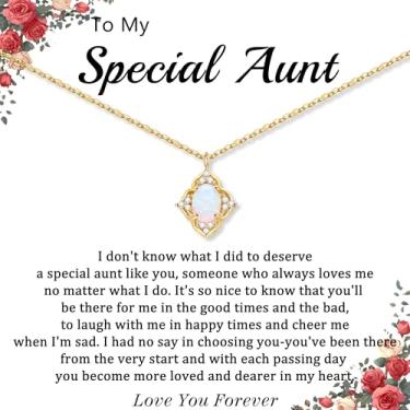 Imagem de DONYUDE Presentes de Natal para filha, mãe, irmã, meias de ouro, colar de opala para mulheres, melhor amiga, neta, com opala e pedra do mês de outubro, joias, presentes de aniversário, normal, Aço