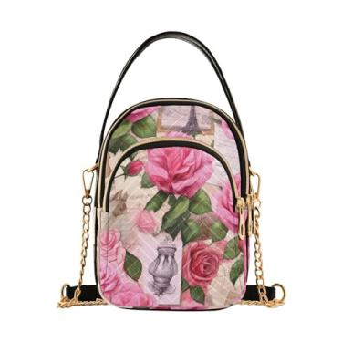 Imagem de GAIGEO Bolsa tiracolo de mosaico de estilo abstrato colorido, bolsa tiracolo feminina, bolsa leve para mulheres, Rosas rosa e cartões postais - 4, One Size