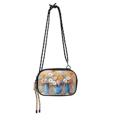 Imagem de TSENQUE Bolsa transversal com pintura de flores, bolsa feminina pequena, bolsa para celular, bolsa de ombro pequena para viagem, pochete