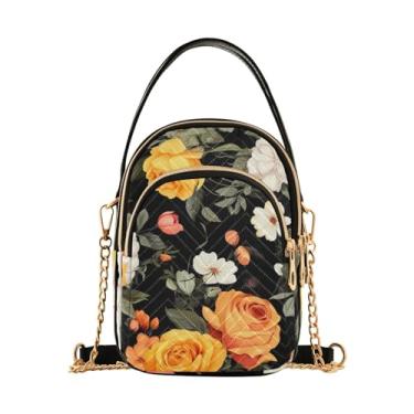 Imagem de GAIGEO Bolsa tiracolo feminina rosa laranja e flor amarela, bolsa transversal com alça, bolsa tiracolo de ombro para mulheres, Rosa laranja e flor amarela - 2, One Size
