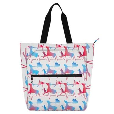 Imagem de Bolsa de trabalho feminina com linha de batimento cardíaco de gato veado, bolsa escolar com zíper, bolsas femininas infantis, presente para amantes de livros