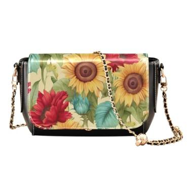 Imagem de GAIGEO Ornamento geométrico colorido com bolsas transversais estilizadas, bolsas transversais para mulheres de couro, Girassóis em amarelo-3, One Size