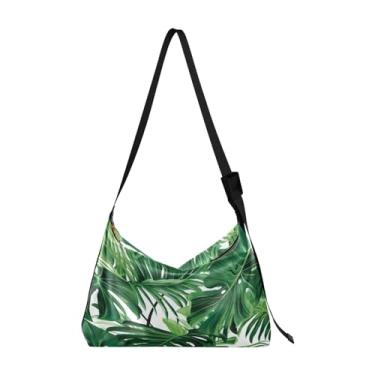 Imagem de Bolsa de ombro de couro transversal com folhas tropicais para impressão, bolsa de ombro transversal de couro, bolsa de ombro feminina, Planta verde em branco-2, One Size
