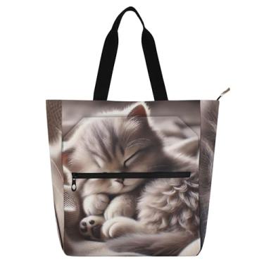 Imagem de GAIGEO Bolsa feminina de tecido de lona com gatinho, bolsa de trabalho, escola, viagem, presente para amantes de livros