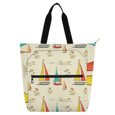 Imagem de GAIGEO Lindos veleiros bolsas de trabalho amarelas claras para mulheres bolsas de tecido de lona para escola universitária presente para amantes de livros