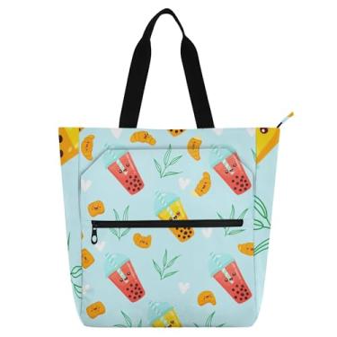 Imagem de GAIGEO Linda bolsa de trabalho feminina azul com bolhas de desenho animado de lona com zíper bolsa de praia utilitária infantil com compartimentos