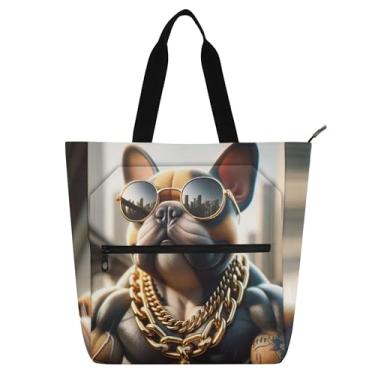 Imagem de Bolsa de trabalho feminina engraçada para buldogue francês, lona, faculdade, escola, bolsas de tecido, bolsas para amantes de livros, presentes