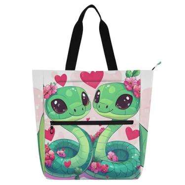 Imagem de Bolsa de trabalho feminina para o festival da primavera chinesa, bolsa de trabalho de cobras, lona, praia, para livros, zíper, utilitária, escritório, para amantes de livros, presentes