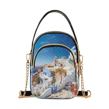 Imagem de GAIGEO Bolsa tiracolo azul e branca com alça de corrente, bolsas de ombro femininas, bolsas de ombro transversais para mulheres, Casa azul e branca - 2, One Size