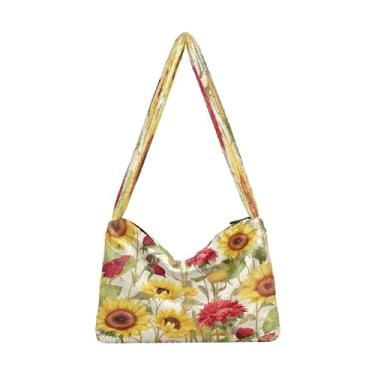 Imagem de Bolsas femininas coloridas em aquarela de cactos e flores, bolsas de ombro para livros, bolsas de outono, Girassóis e milho em branco - 2, One Size