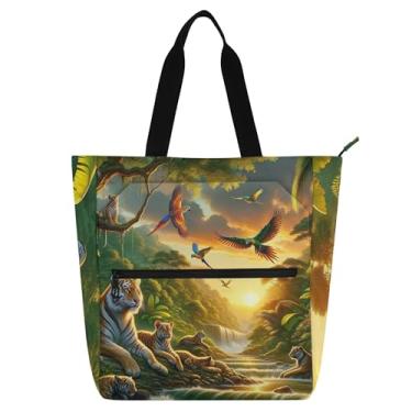 Imagem de Sacola de trabalho feminina com paisagem de animais tropicais tigre bolsa escolar universitária bolsas infantis lindas bolsas de presente para amantes de livros