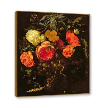 Imagem de Moldura de teca. Arte em tela floral country, pintura botânica vintage de natureza morta, decoração de parede de cozinha de fazenda emoldurada para sala de jantar. B33. 70 x 84 cm - 27,5 x 33,1 pol