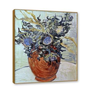 Imagem de NHLDZYH Moldura de teca. Impressão de flores vintage rústica, arte de parede em tela emoldurada floral clássica, decoração de cozinha de fazenda, pronto para pendurar. B47. 70 x 84 cm