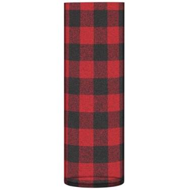 Imagem de Vaso de flores cilíndrico para mesa lenhador xadrez vermelho grande vasos de outono impressão personalizada decoração de casa sala de estar, 30 cm x 9,9 cm