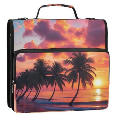 Imagem de Organizador de fichário com zíper, cenário de praia, pôr-do-sol, 3 anéis, bolsa de fichários escolares personalizados para serviço pesado, com alça de ombro, portfólio e estojo para pasta de anel