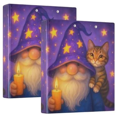 Imagem de Gnomo fofo chapéu estrelado roxo personalizado 3 fichários 3,8 cm comporta 200 folhas, anel redondo, fichário de escritório, 31,5 x 27 x 6 cm, 1 pacote