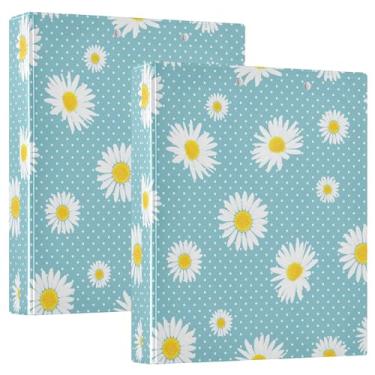 Imagem de Fichários personalizados de margarida floral azul de 3,8 cm, 3 anéis, comporta 200 folhas, 3 pastas de anéis, fichário de receita de anel redondo, 31,5 x 27 x 6 cm, pacote com 2