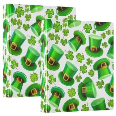 Imagem de Fichários personalizados de trevos de folha verde de 3,8 cm, 3 anéis, 200 folhas, pastas, portfólio, fofo, redondo, fichário, 31,5 x 27 x 6 cm, pacote com 2