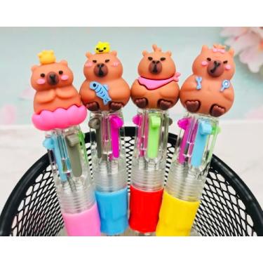 Imagem de Mini caneta capivara multicolorida em uma caneta 4 em 1 fofas canetas esferográficas kawaii de tinta sortidas para crianças, presente de aniversário, presente de estudante, material escolar