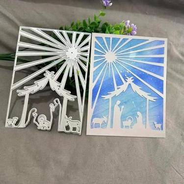 Imagem de Molduras para famílias de Natal, moldes de metal, matrizes de corte para famílias de Natal, estênceis de cortar para scrapbook, cartões, álbum de fotos, moldes decorativos de papel em relevo para