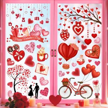 Imagem de JMHACHY Adesivos de janela para o dia dos namorados - 9 folhas 105 peças reutilizáveis para decoração feliz dia dos namorados para escritório em casa, adesivos em forma de coração para vidro