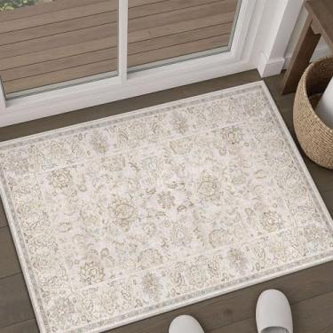 Imagem de HUGEAR Tapetes de entrada laváveis à máquina 2x3 vintage cinza - neutro, antiderrapante, resistente a manchas, tapete estético para crianças e animais de estimação para corredor, quarto, cozinha