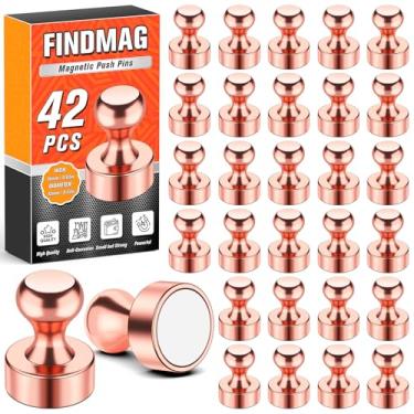 Imagem de FINDMAG Ímãs de geladeira, ímãs de geladeira para quadro branco, pinos magnéticos de ouro rosa forte, ímã de neodímio para escritório, mapa, sala de aula, cozinha, acessórios para casa, pacote com 42