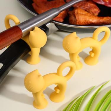 Imagem de 1 suporte de espátula de silicone em forma de gato para colher de pá, espátula antiescaldante, clipes de suporte de descanso para cozinha doméstica, 7 x 6 cm