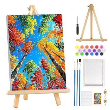 Imagem de MOGTAA Kit de pintura de árvore da vida por números para adultos iniciantes com moldura, kits de pintura de paisagem adulto por números em tela com cavalete, kits de pintura a óleo DIY fáceis para
