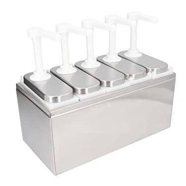 Imagem de GLOGLOW Frasco de Especiarias e Seu Armazenamento Em Aço Inoxidável, Capacidade 1L, 5 Garrafas Com Base, para Bomba Dispensadora de Molho de Cozinha e Restaurante, Nan (5 bombas)