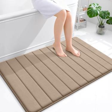 Imagem de OLANLY Tapete de banho listrado de espuma viscoelástica 111 x 81 cm, tapetes absorventes super macios, secagem rápida, tapetes de chuveiro laváveis na máquina, tapete de banho, acessórios de decoração
