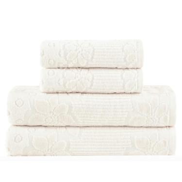 Imagem de Jogo de Toalhas de Banho Aveludadas 100% Algodão 4 Peças Alta Absorção Macias(Bege)