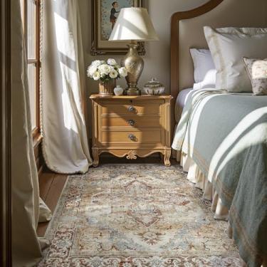 Imagem de jinchan Tapete vintage 10 x 15 cm, tapetes finos modernos laváveis, antiderrapante, elegante, retrô, leve, tapete de chenille para quarto, sala de estar, sala de jogos