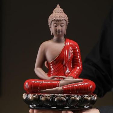 Imagem de FENNYYAR Estátua de Buda de Cerâmica Escultura Artesanal Ornamento de Lótus, 30 cm 30 cm, Decoração de Sala de Estar Doméstica