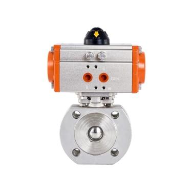 Imagem de Válvula esférica pneumática de perfil baixo de 5 cm flange wafer de aço inoxidável válvula de parada rápida dupla ação