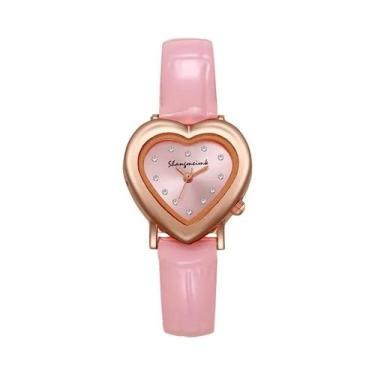 Imagem de Relógio feminino moda strass coração mostrador pulseira de couro relóg