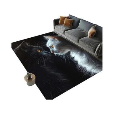 Imagem de Tapete Antiderrapante Com Estampa De Gato Preto E Branco Para Sala De 