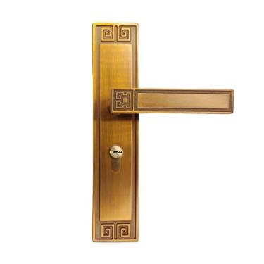 Imagem de Fechadura de porta chinesa silenciosa para quarto de quarto de madeira maciça fechadura interna de bronze vermelho (fechadura silenciosa magnética de bronze amarelo)