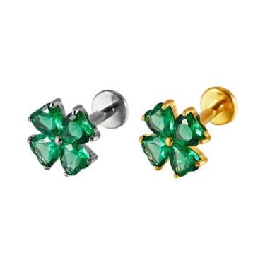 Imagem de Brincos De Piercing Corporal Em Titânio Puro 16G Com Flor De Trevo Par