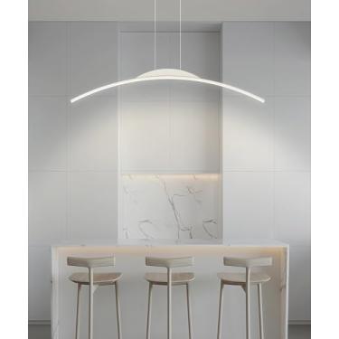Imagem de Luminária pendente curva moderna de LED, lustre de cozinha com altura ajustável de 100 cm, luminária de teto preta dimerizável para mesa de jantar com controle remoto, luminária de embutir d